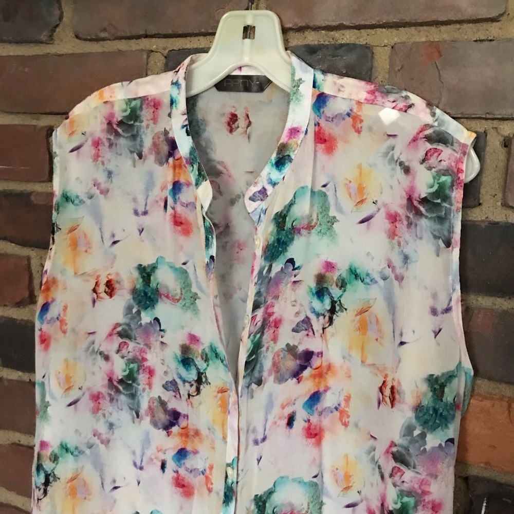 APNY button front top watercolor abstract shirt size medium